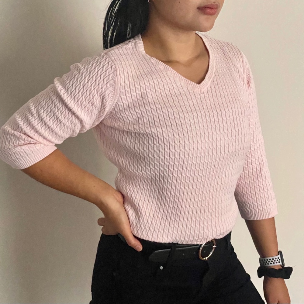 Karen Scott 3/4 sleeve woven sweater